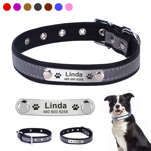 Personalized Reflective Leather ID Custom Tag Collars